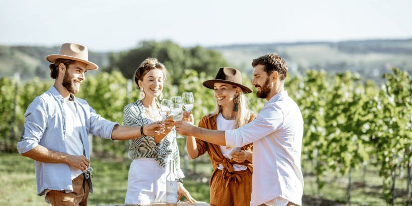 A group of friends enjoying the Tri-Cities, WA wine lifestyle